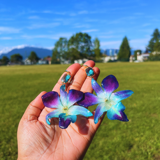 Blue Purple Real Orchid Dangles