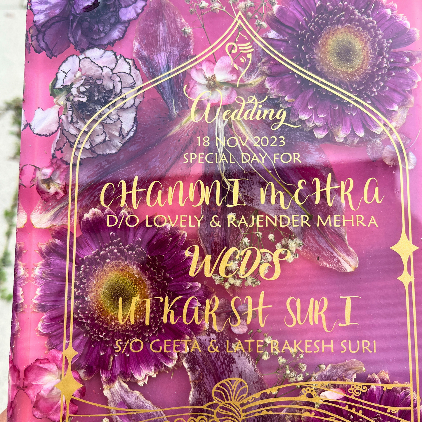 Personalized Floral Resin Wedding Invitation and Favors