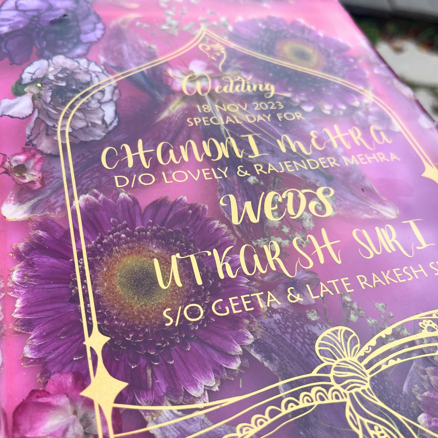 Personalized Floral Resin Wedding Invitation and Favors