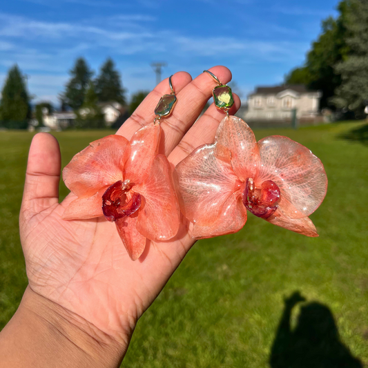 Real Orange Orchid Earrings