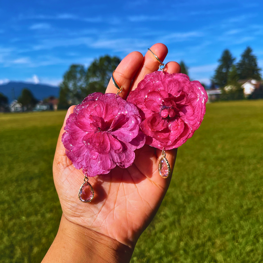 Ranunculus Earrings with Pink Charm