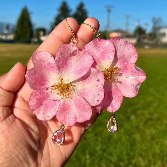 Pink Dog Rose Earring with Pink Charm