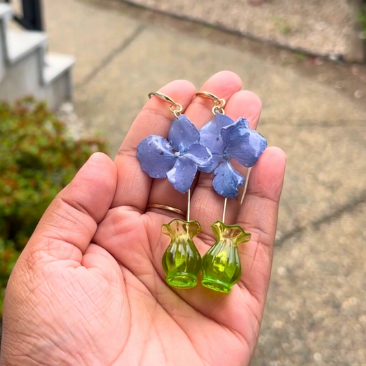 Hydrangea Earrings with tiny vase