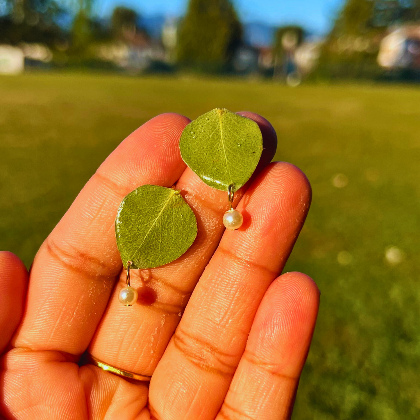 Real Eucalyptus Pearl Earring