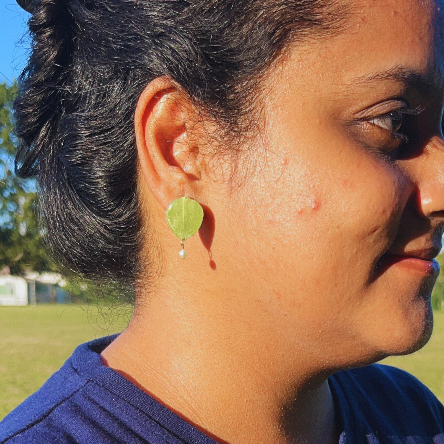 Real Eucalyptus Pearl Earring