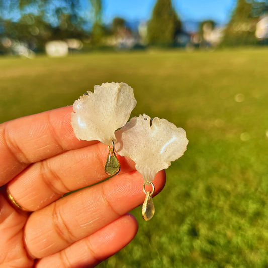 Single layer White Carnation Petal Earrings