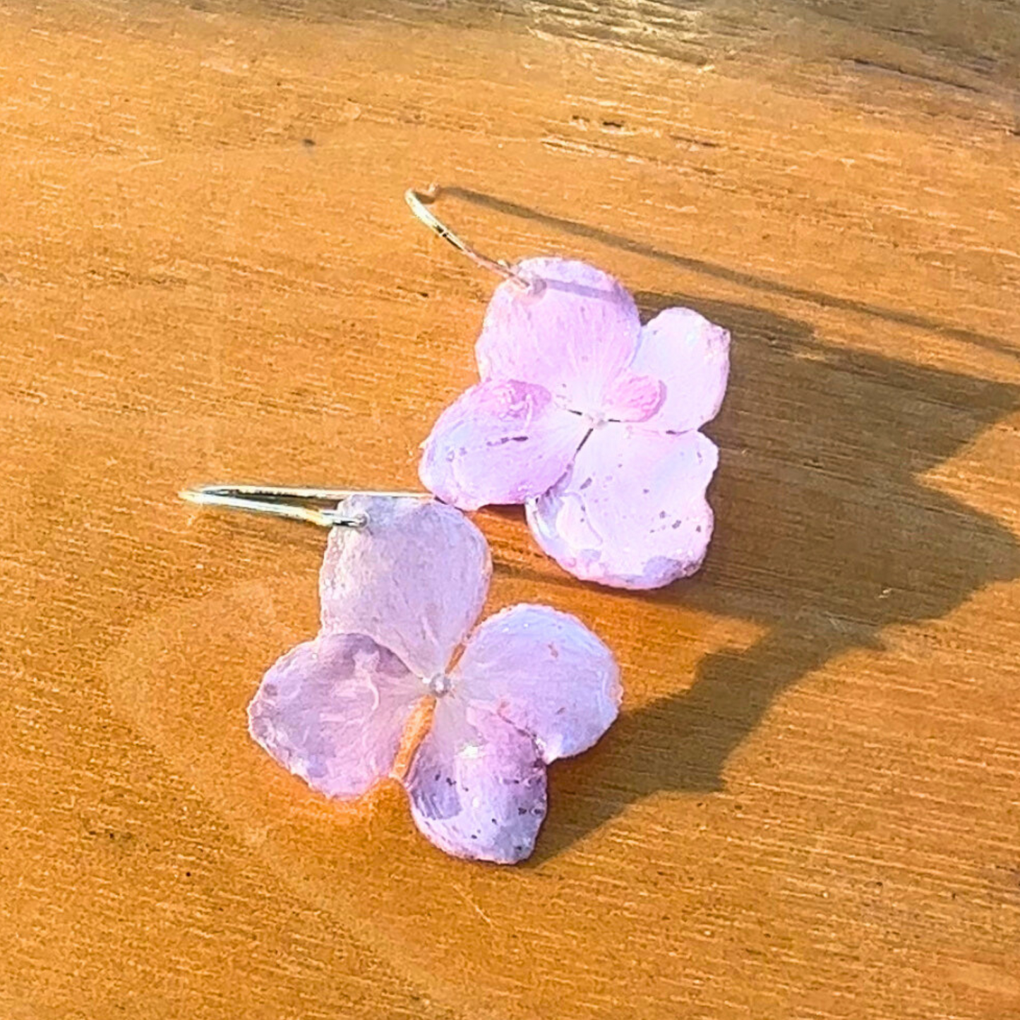 Small Pink Real Hydrangea earrings with Gold Hooks